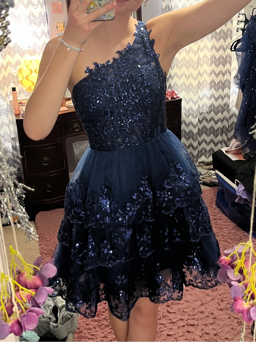NWOT Women’s Navy Sequin Tiered Party Dress (bought for homecoming, never worn)